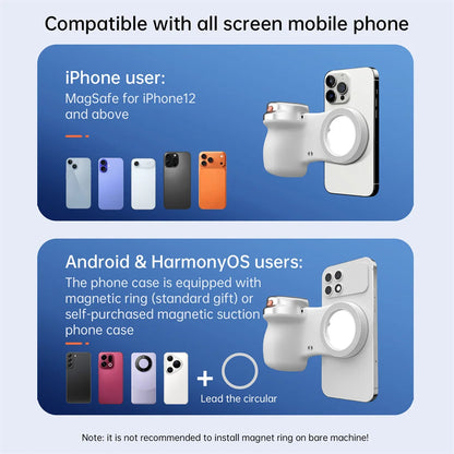 Magnetic Phone Grip with Fill Light, Bluetooth Remote Shutter, and 360° Rotation Stabilizer for iPhone 17/16 and Android Vlogging