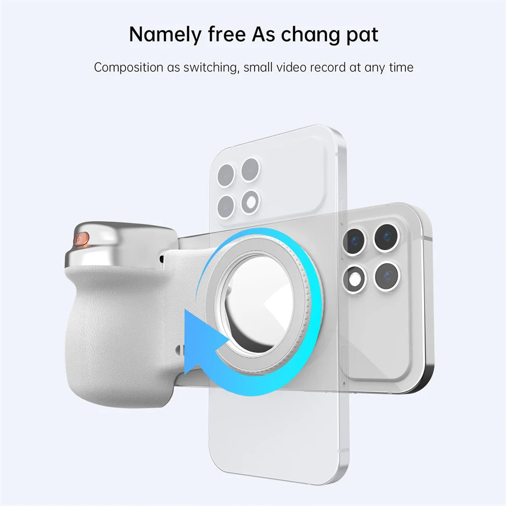 Magnetic Phone Grip with Fill Light, Bluetooth Remote Shutter, and 360° Rotation Stabilizer for iPhone 17/16 and Android Vlogging