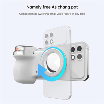 Magnetic Phone Grip with Fill Light, Bluetooth Remote Shutter, and 360° Rotation Stabilizer for iPhone 17/16 and Android Vlogging