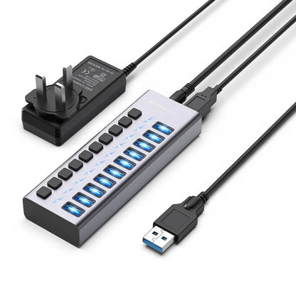 USB 3.0 Hub 10-Port with Individual Switches, 5Gbps for Macbook/Pc, Keyboard/Mouse/Printer|Usb Expansion Docking Station