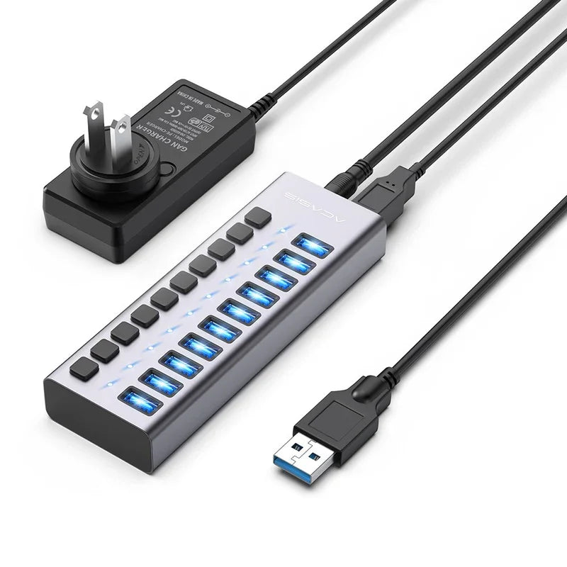 USB 3.0 Hub 10-Port with Individual Switches, 5Gbps for Macbook/Pc, Keyboard/Mouse/Printer|Usb Expansion Docking Station