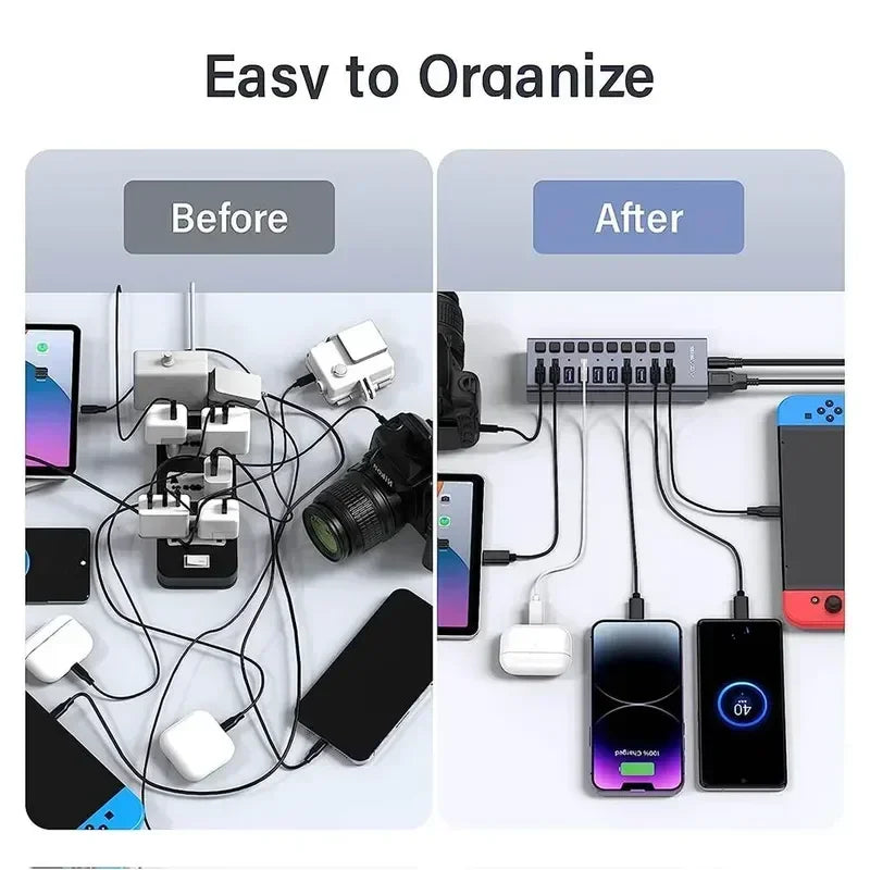 USB 3.0 Hub 10-Port with Individual Switches, 5Gbps for Macbook/Pc, Keyboard/Mouse/Printer|Usb Expansion Docking Station