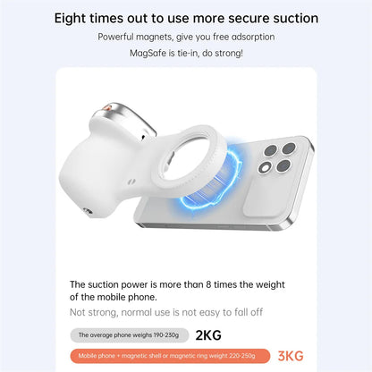 Magnetic Phone Grip with Fill Light, Bluetooth Remote Shutter, and 360° Rotation Stabilizer for iPhone 17/16 and Android Vlogging